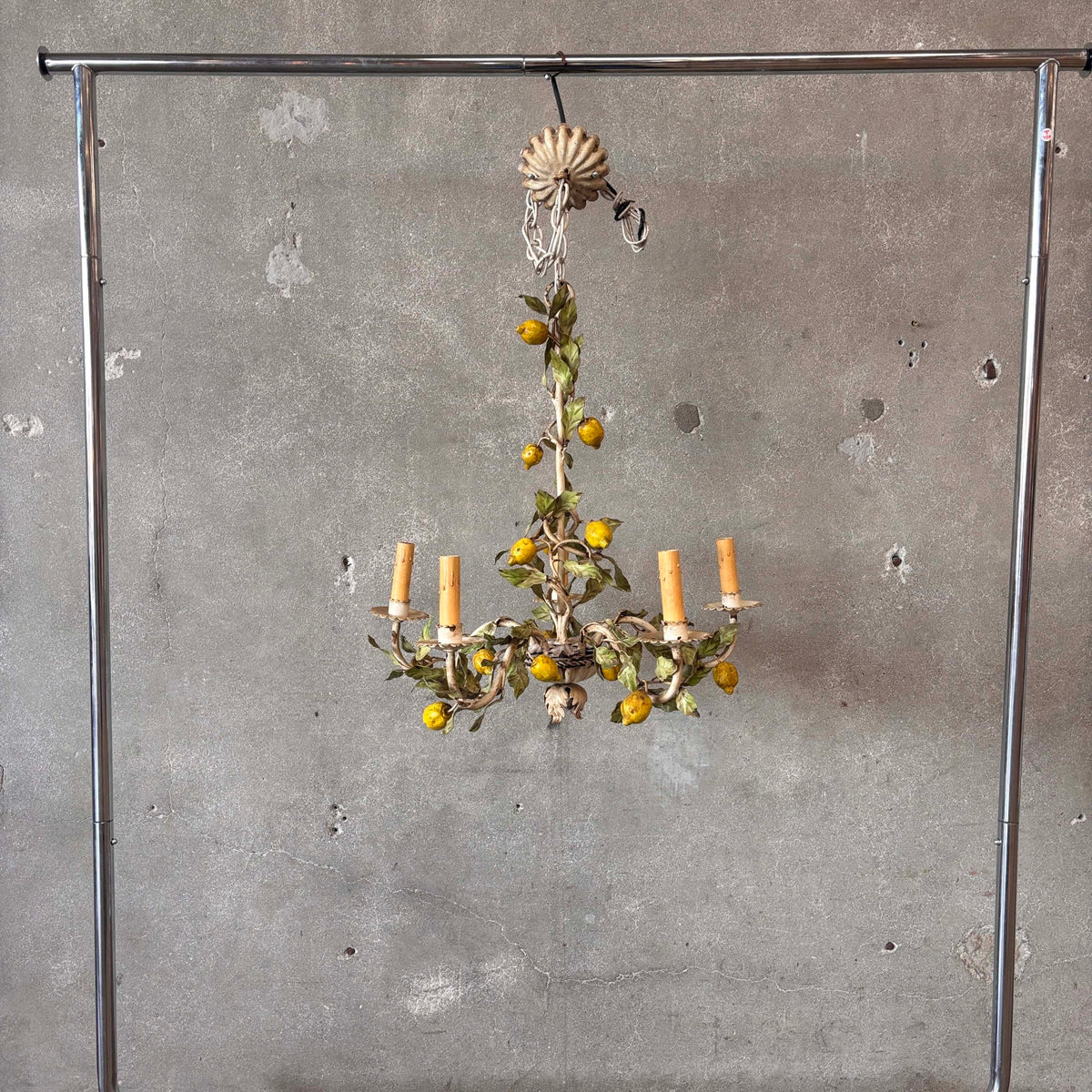 Mid Century Modern Tole (Lemons) Five Light Chandelier