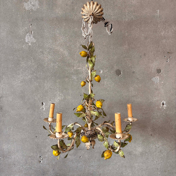 Mid Century Modern Tole (Lemons) Five Light Chandelier