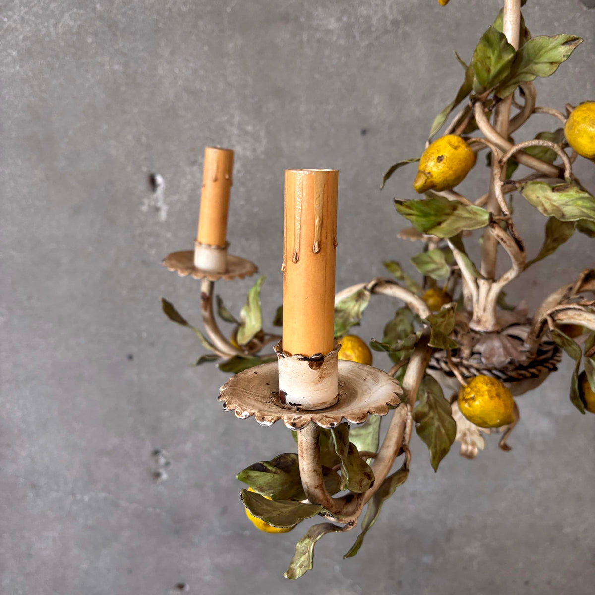 Mid Century Modern Tole (Lemons) Five Light Chandelier