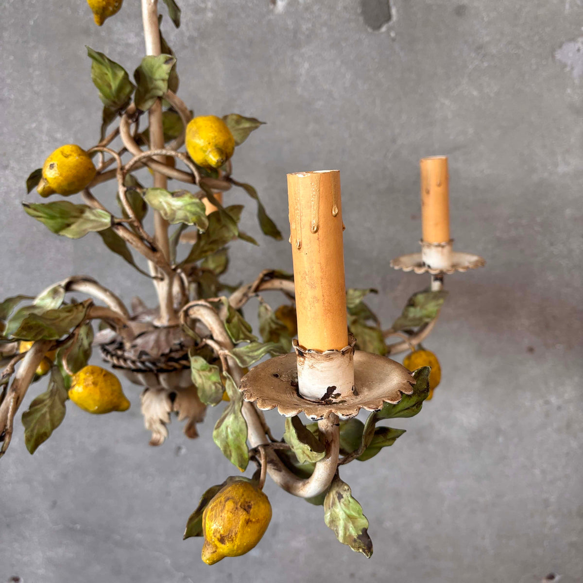 Mid Century Modern Tole (Lemons) Five Light Chandelier