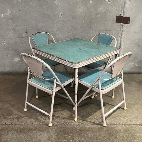 Vintage Durham Folding Card Table w/ Four Durham Folding Chairs