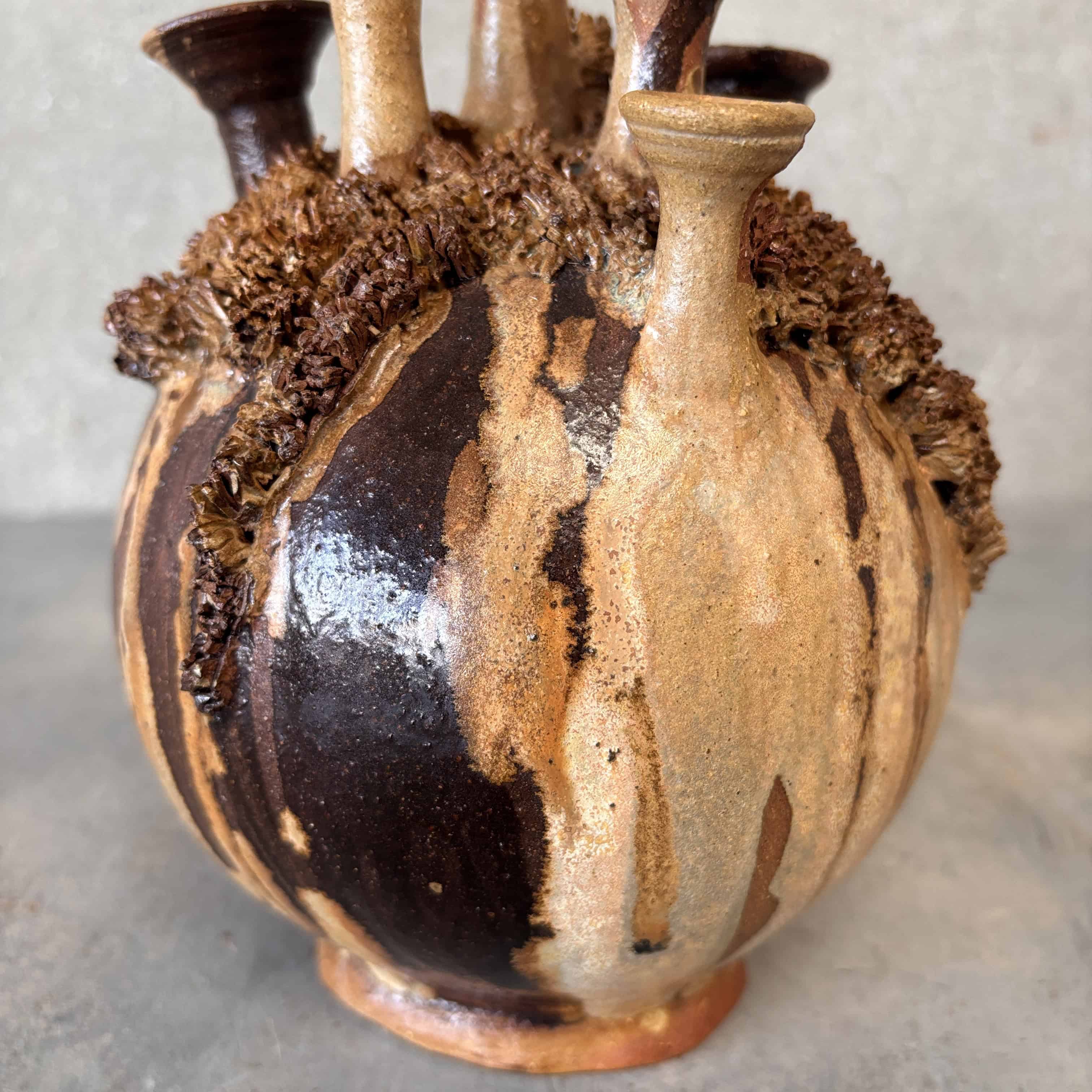 Multi-Spout Studio Pottery Vase Vintage Depot Creek Studio Stoneware Art Pottery Vase MCM Abstract