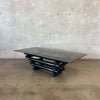 Vintage Mid Century Modern Smoked Glass Coffee Table With Black Metal Base