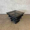 Vintage Mid Century Modern Smoked Glass Side Table With Black Metal Base