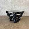 Vintage Mid Century Modern Smoked Glass Side Table With Black Metal Base