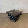Vintage Mid Century Modern Smoked Glass Side Table With Black Metal Base
