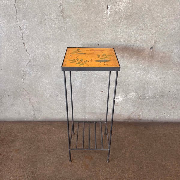 1950s Ceramic Bird Wrought Iron Plant Stand