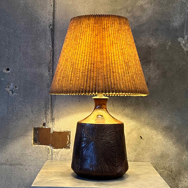 David Cressey & Robert Maxwell Table Lamp - Brown Glaze w/ Sunburst Pattern