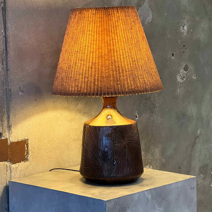 David Cressey & Robert Maxwell Table Lamp - Brown Glaze w/ Sunburst Pattern