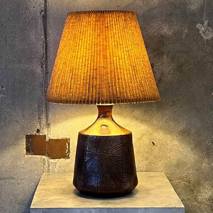 David Cressey & Robert Maxwell Table Lamp - Brown Glaze w/ Sunburst Pattern
