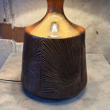 David Cressey & Robert Maxwell Table Lamp - Brown Glaze w/ Sunburst Pattern