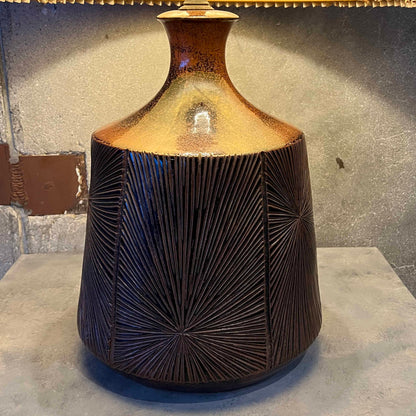 David Cressey & Robert Maxwell Table Lamp - Brown Glaze w/ Sunburst Pattern