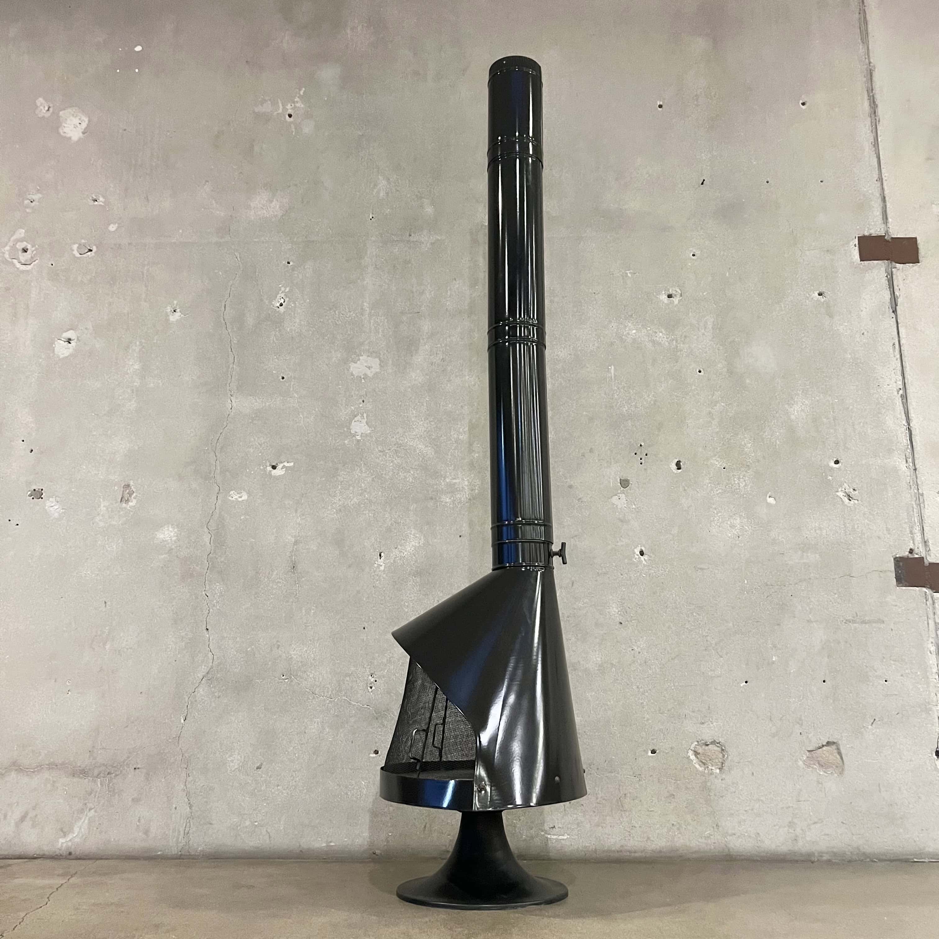 Vintage Mid Century Modern Black Porcelain Enamel Fireplace