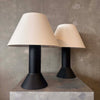 Pair of Mid Century Scandinavian Modern Black Table Lamps With Oatmeal Shades