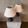 Pair of Mid Century Scandinavian Modern Black Table Lamps With Oatmeal Shades