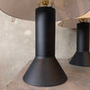 Pair of Mid Century Scandinavian Modern Black Table Lamps With Oatmeal Shades