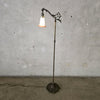 Antique Cast Metal Floor Lamp w/ Glass Tulip Shade