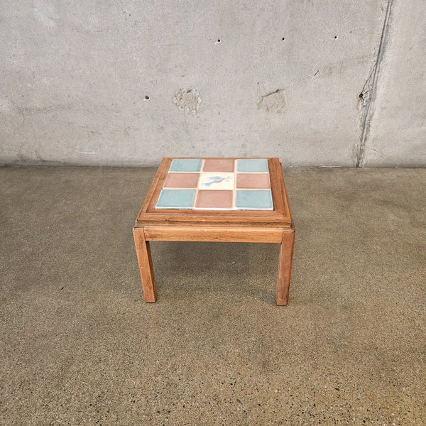 Vintage Small Wood Tile Top Table