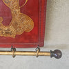 Painted Leather Wall Hanging with Two Metal Gilt Rods