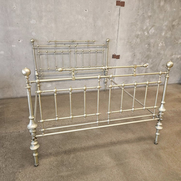 Antique Italian Queen Sz Steel and Pewter Clad Bed Frame