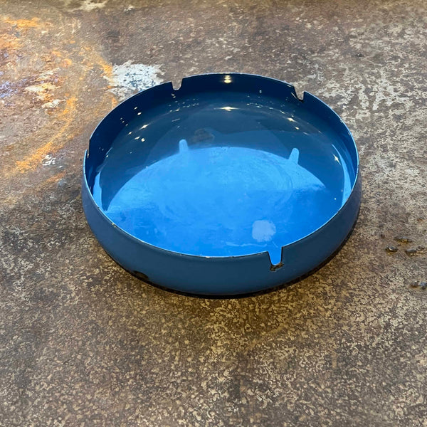 Blue Enameled Metal Ash Tray