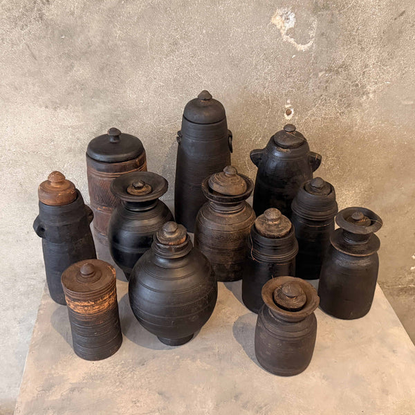 Set of Twelve (12) Vintage Tibetan Yak Butter Jars