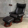 Benchmaster Faux Leather Recliner w/ Ottoman - Manual Reclining and Swivel