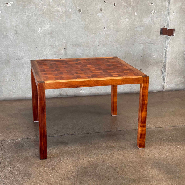 Square Wood Dining Table in Double Basket Weave Parquetry