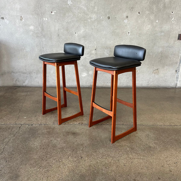 Pair of Teak Counter Height Barstools - Made in Denmark