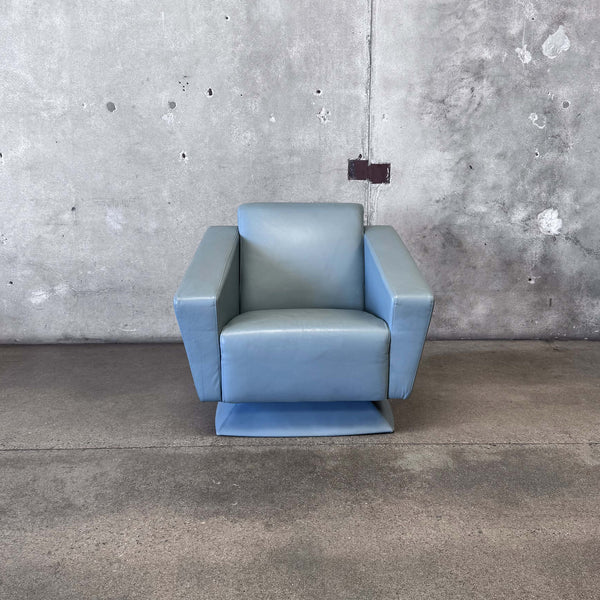 Post Modern Blue Leather Lounge Chair