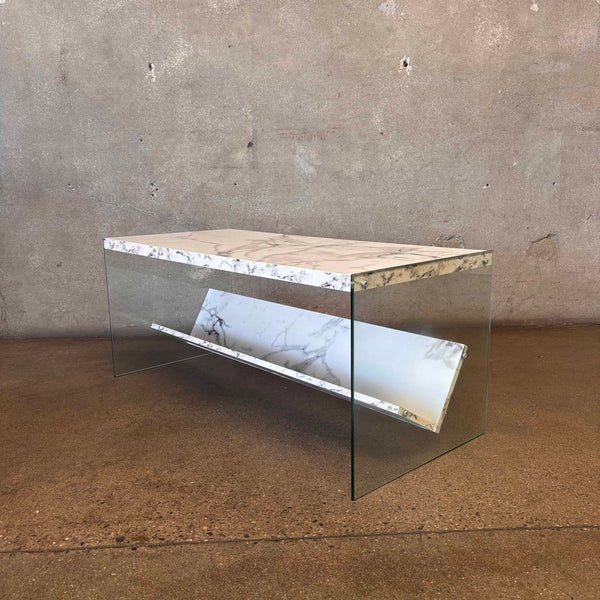 Vintage Post Modern Coffee Table. Glass And Faux Marble