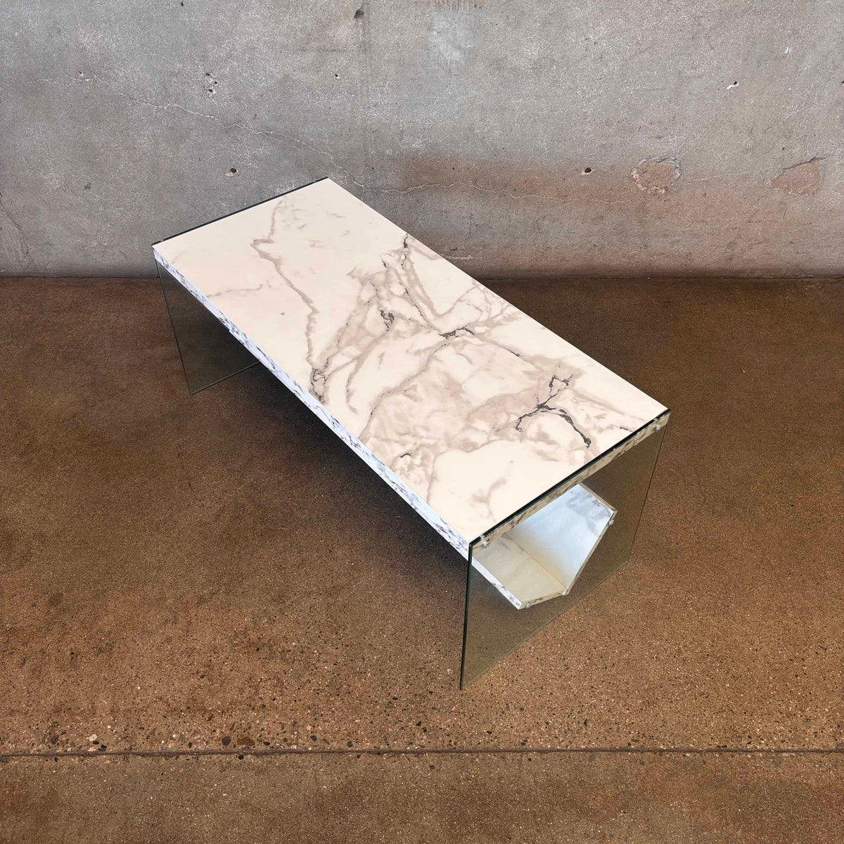 Vintage Post Modern Coffee Table. Glass And Faux Marble