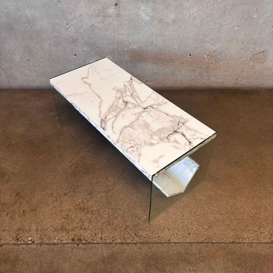 Vintage Post Modern Coffee Table. Glass And Faux Marble