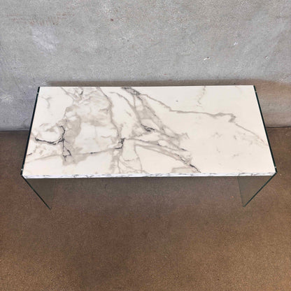 Vintage Post Modern Coffee Table. Glass And Faux Marble