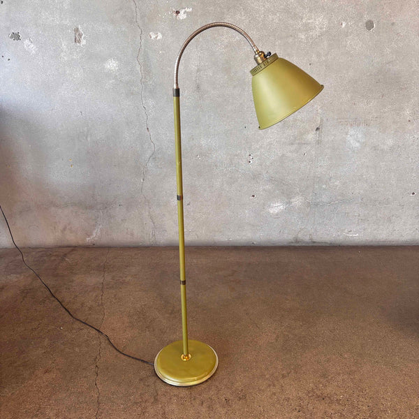 Mid Century Green And Gold Gooseneck Floor Lamp