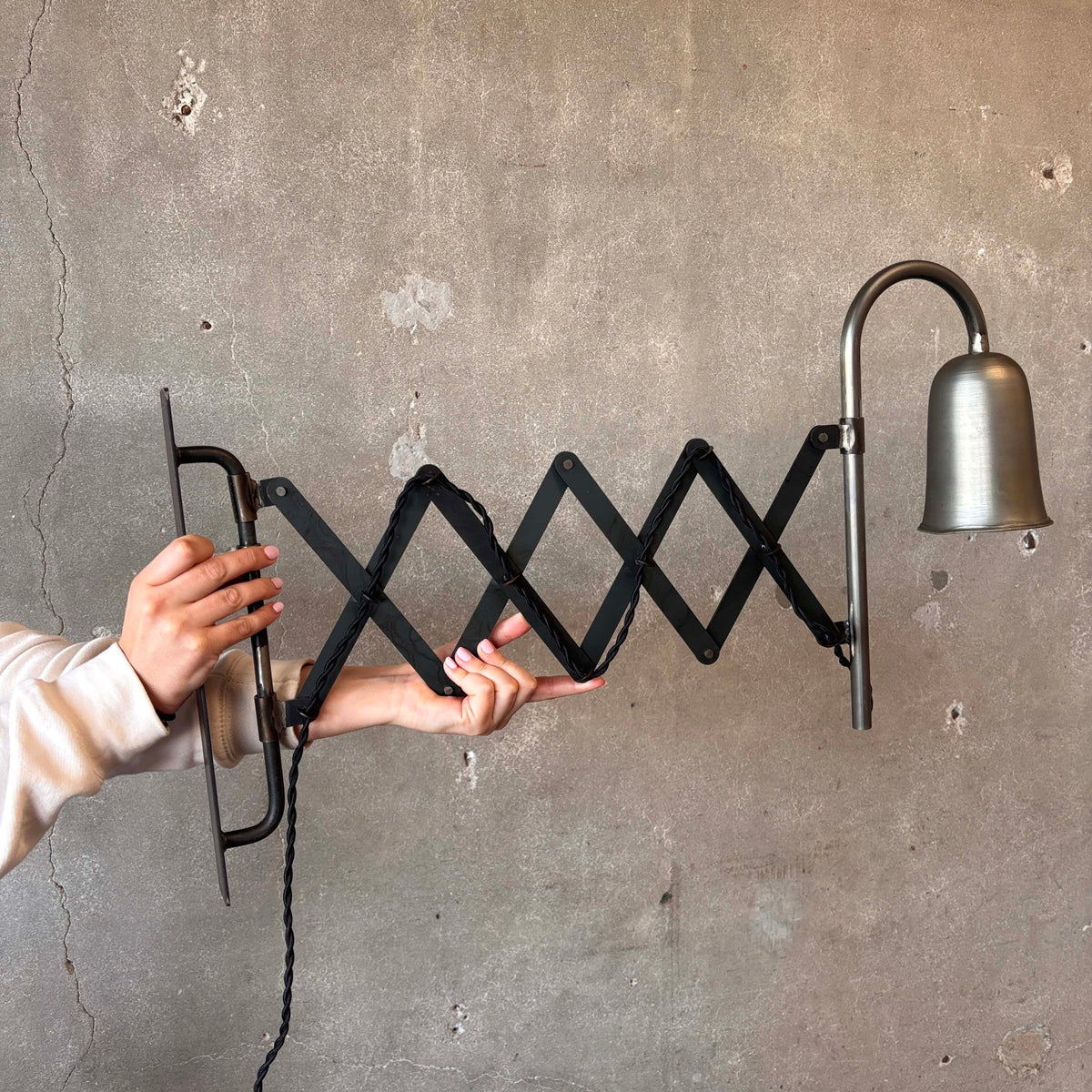 Solid Steel Studio Crafted Wall Mount Scissor Lamp