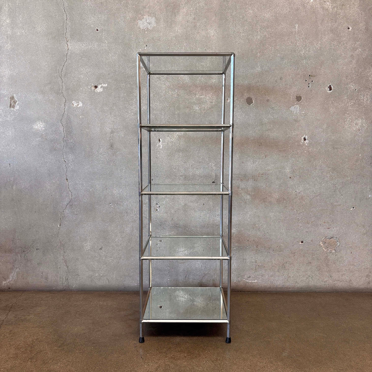 Vintage Five Tier Chrome & Glass Shelf - Industrial Design