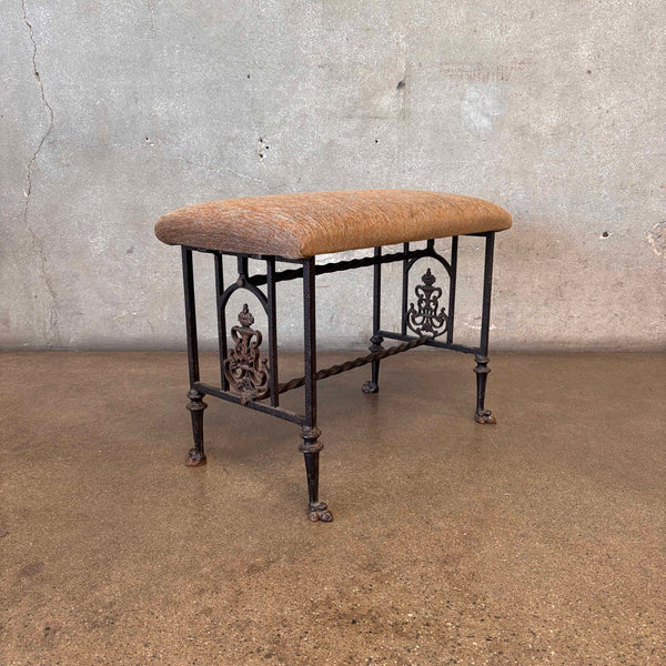 Antique Cast Iron Bench - Upholstered Top