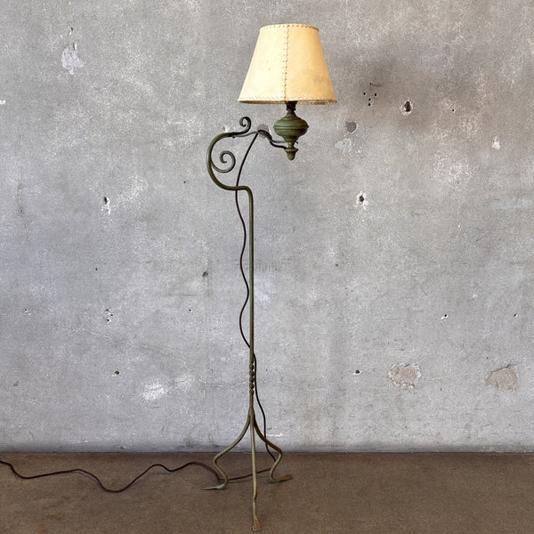 Wrought Iron Monterey Style Green Floor Lamp w/ Leather Shade