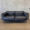 Black Leather Le Corbusier Style LC2 Two Seater Sofa