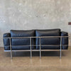 Black Leather Le Corbusier Style LC2 Two Seater Sofa