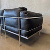 Black Leather Le Corbusier Style LC2 Two Seater Sofa