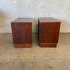 Mid Century Modern Pair of Walnut Three Drawer Nightstands