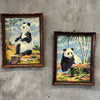 Pair of Vintage Framed Panda Bears w/ Wooden Frame & Glass Pane