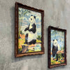 Pair of Vintage Framed Panda Bears w/ Wooden Frame & Glass Pane