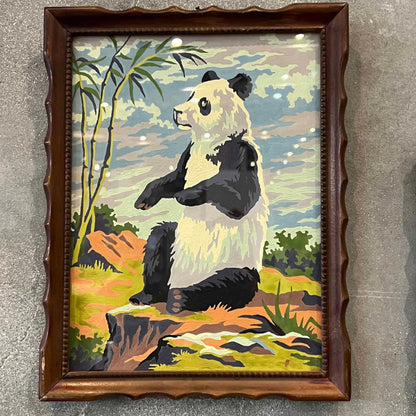 Pair of Vintage Framed Panda Bears w/ Wooden Frame & Glass Pane