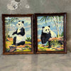 Pair of Vintage Framed Panda Bears w/ Wooden Frame & Glass Pane