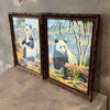 Pair of Vintage Framed Panda Bears w/ Wooden Frame & Glass Pane