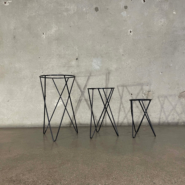 Set of 3 Mid Century Modern Iron Planter Stands