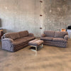 Set of 1980's Sofas in Checked Fabric & Ottoman